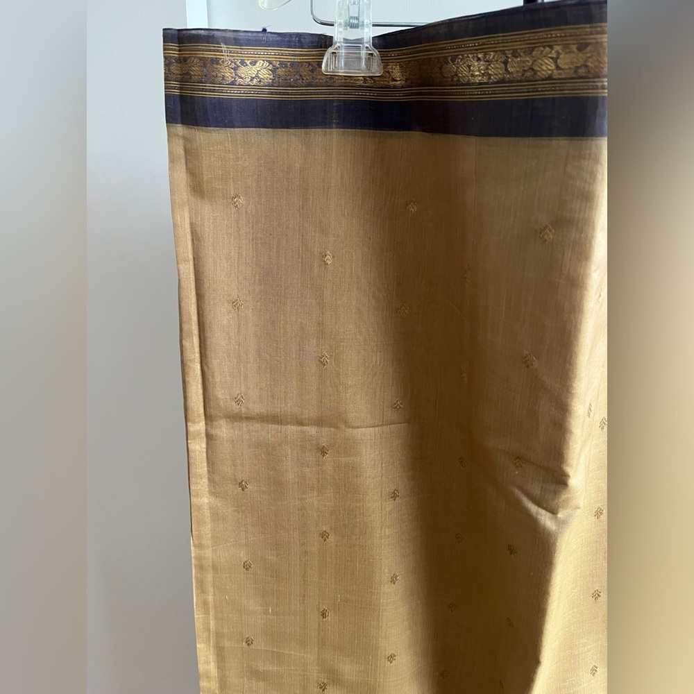 Handloom Gadwal Cotton Silk Tan mustard Saree Purple Silk Border Saree pure zari